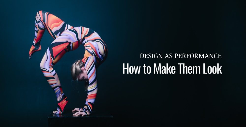 A woman covered with colorful abstract on her body while back bending