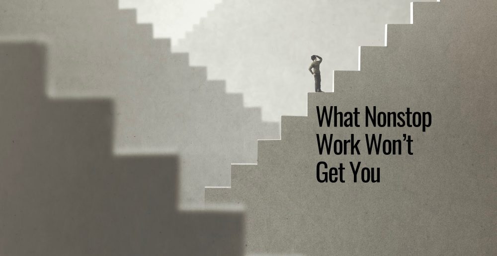 A picture of 3 separate stairs with one person climbing one of the stairs